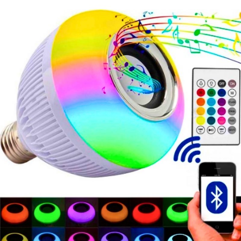 Lampada Led Musical Caixinha De Som Bluetooth Rgb Colorido