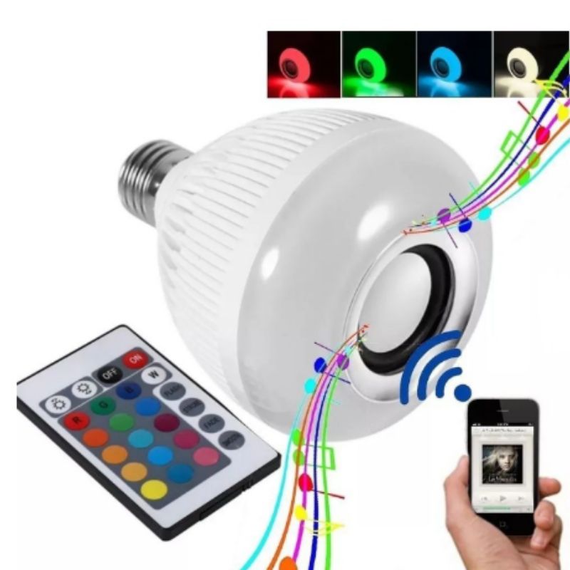 Lampada Led Musical Caixinha De Som Bluetooth Rgb Colorido