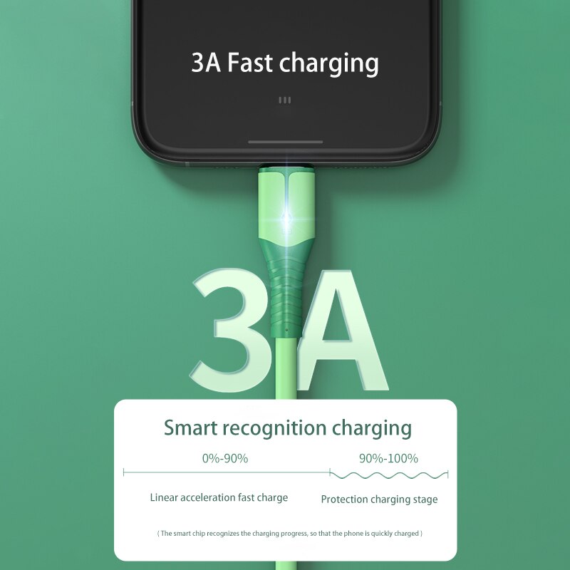 Micro cabo usb para carregamento rápido, led 3a, para samsung, xiaomi, v8, carregador de celular